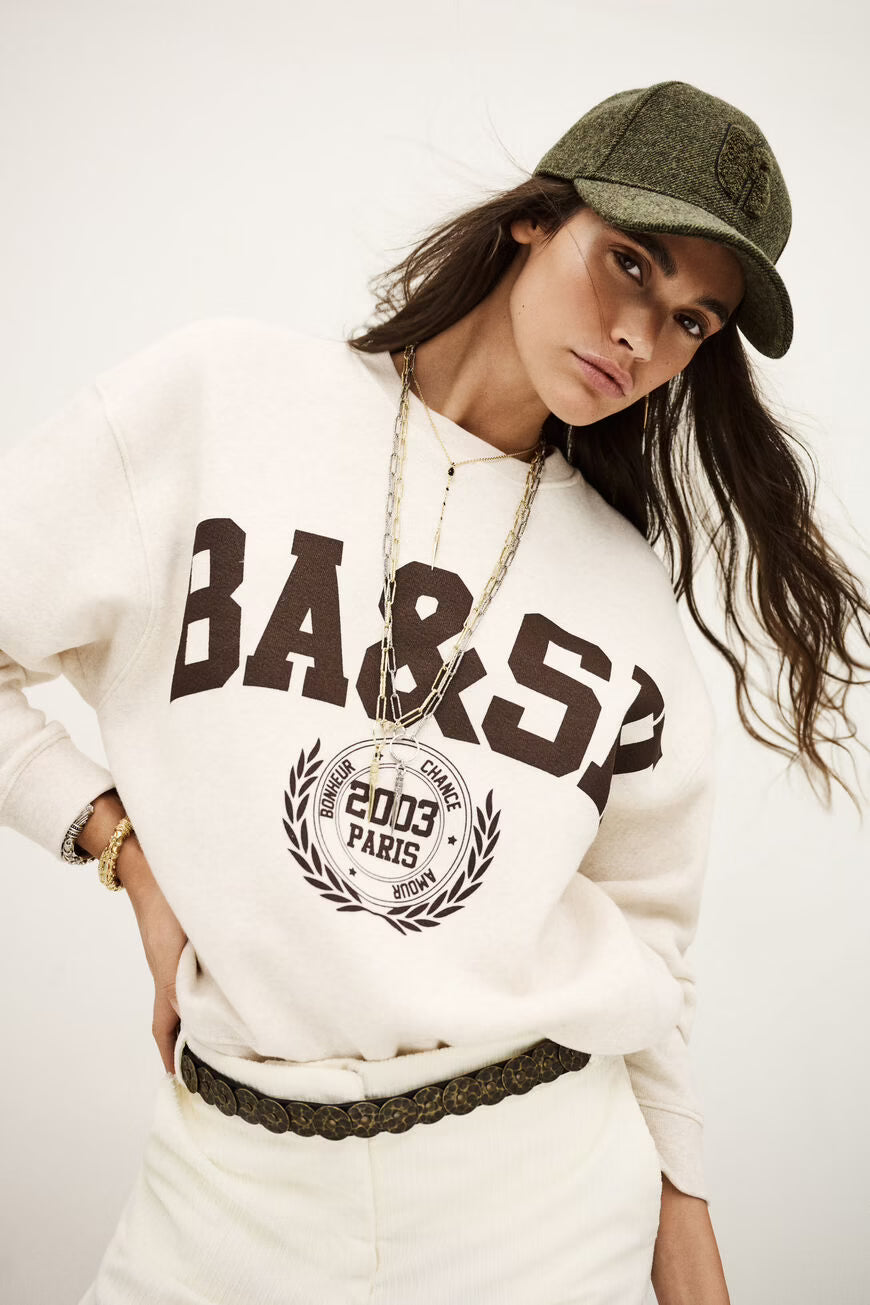 BA&SH FENJA SWEATER MET LOGO BEIGE