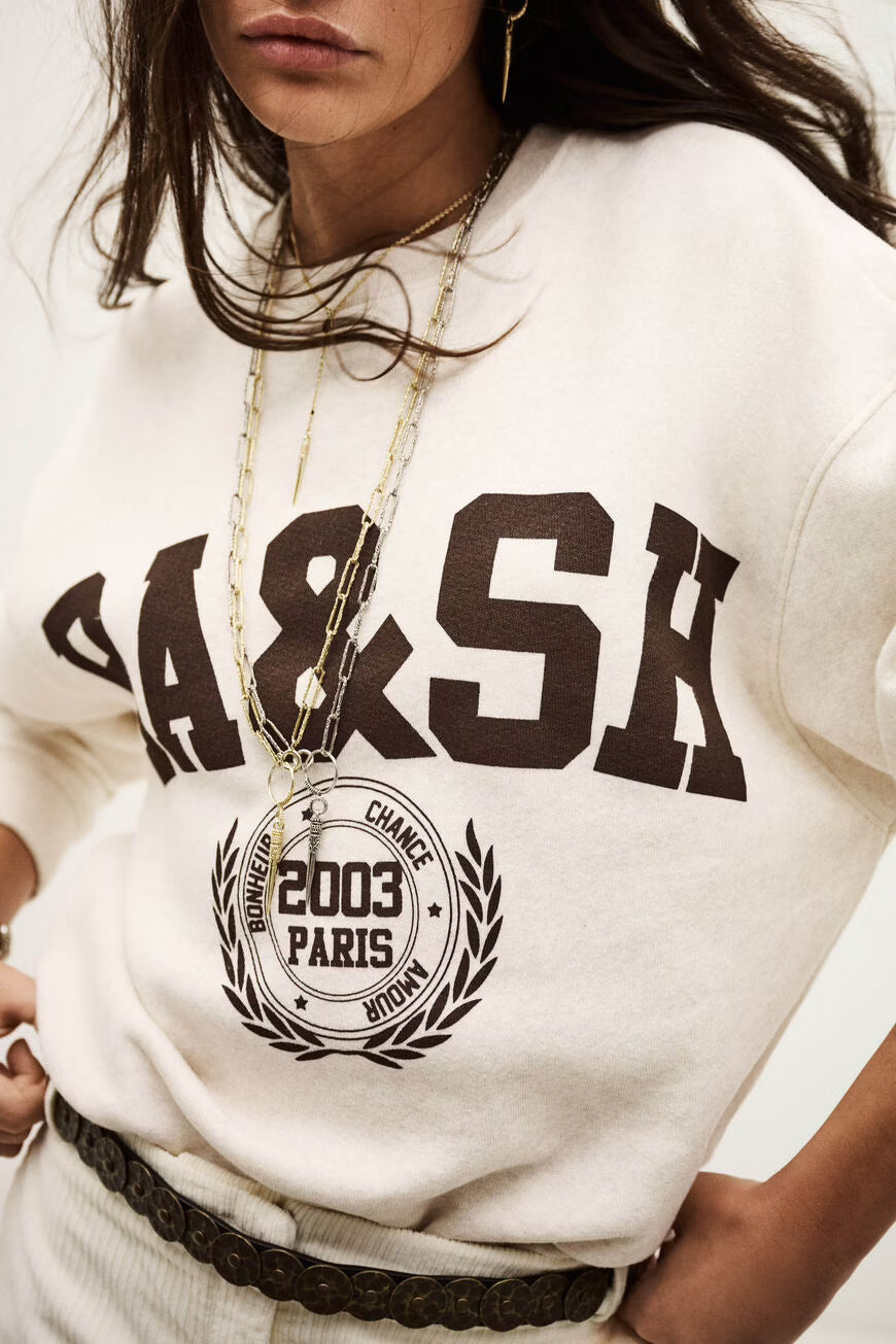 BA&SH FENJA SWEATER MET LOGO BEIGE
