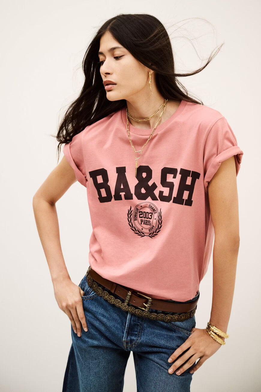 BA&SH IONI T-SHIRT LOGO ROSE