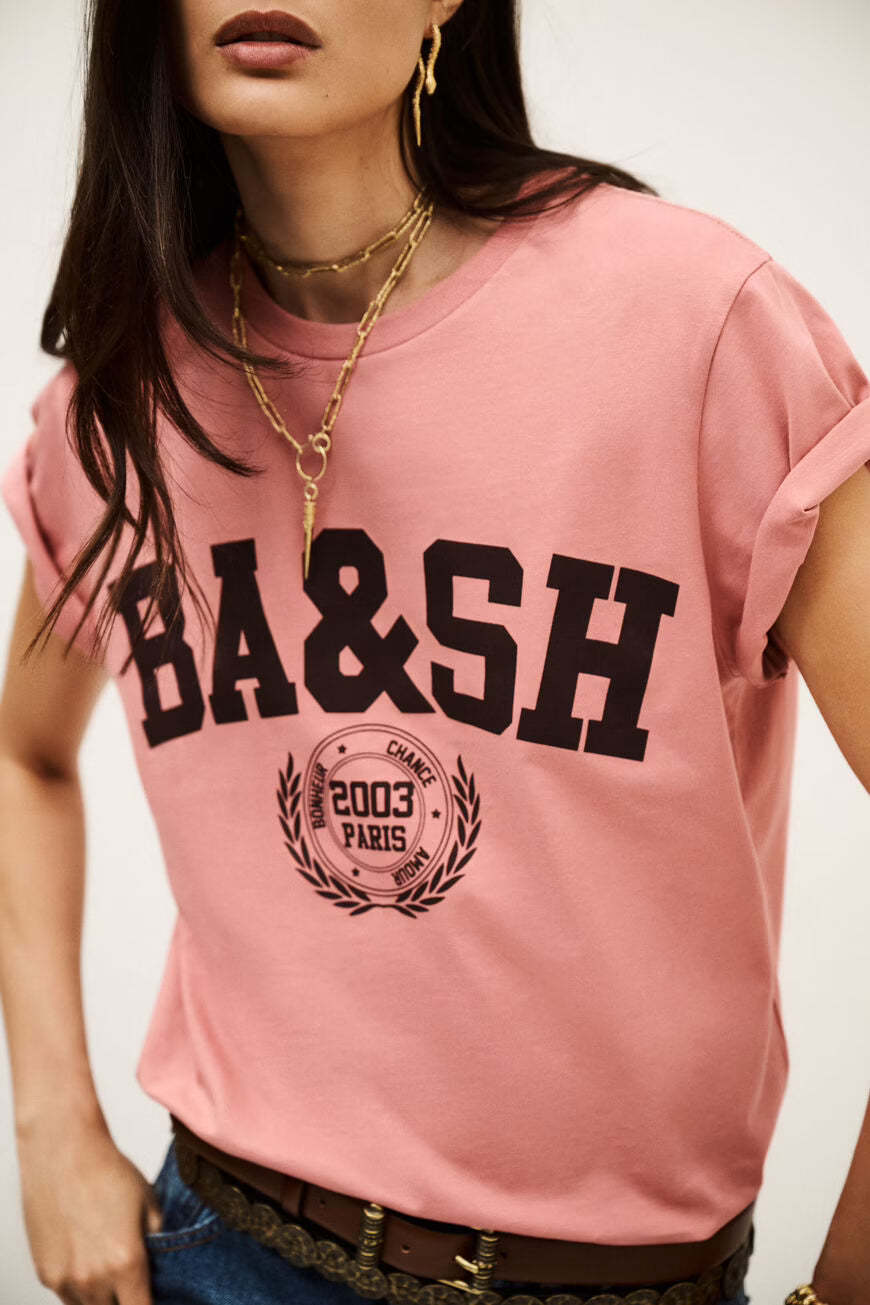 BA&SH IONI T-SHIRT LOGO ROSE