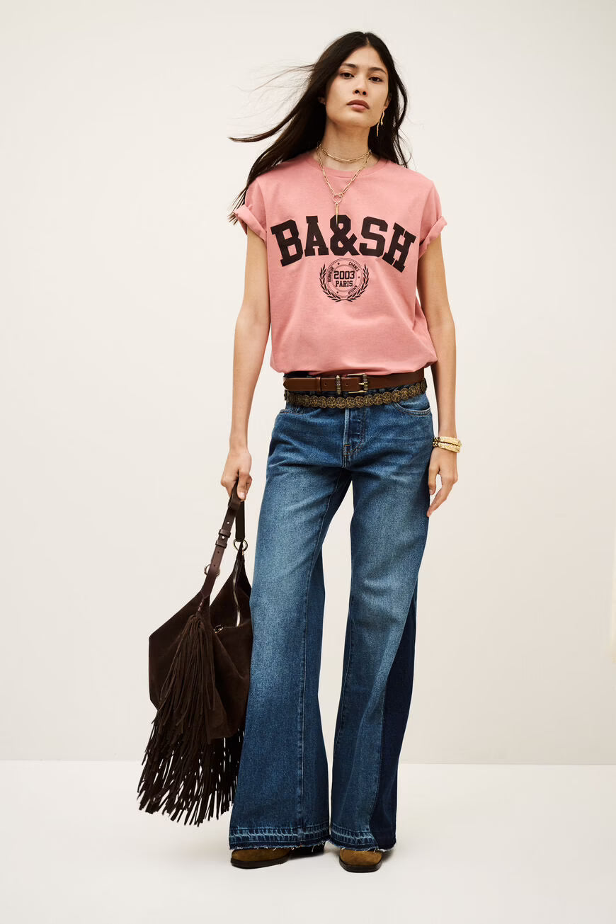 BA&SH IONI T-SHIRT LOGO ROSE
