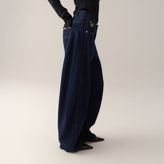 LOIS ALIANA PLEATED BARREL JEANS RINSE DARK
