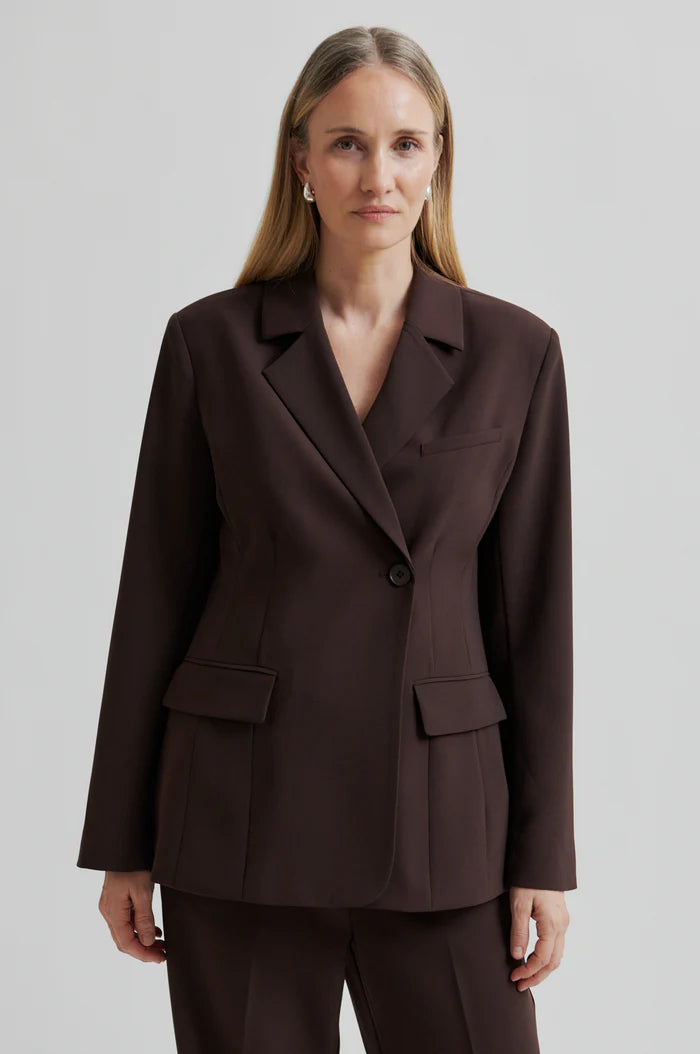SECOND FEMALE FIQUE FITTED BLAZER CHOCOLATE PLUM