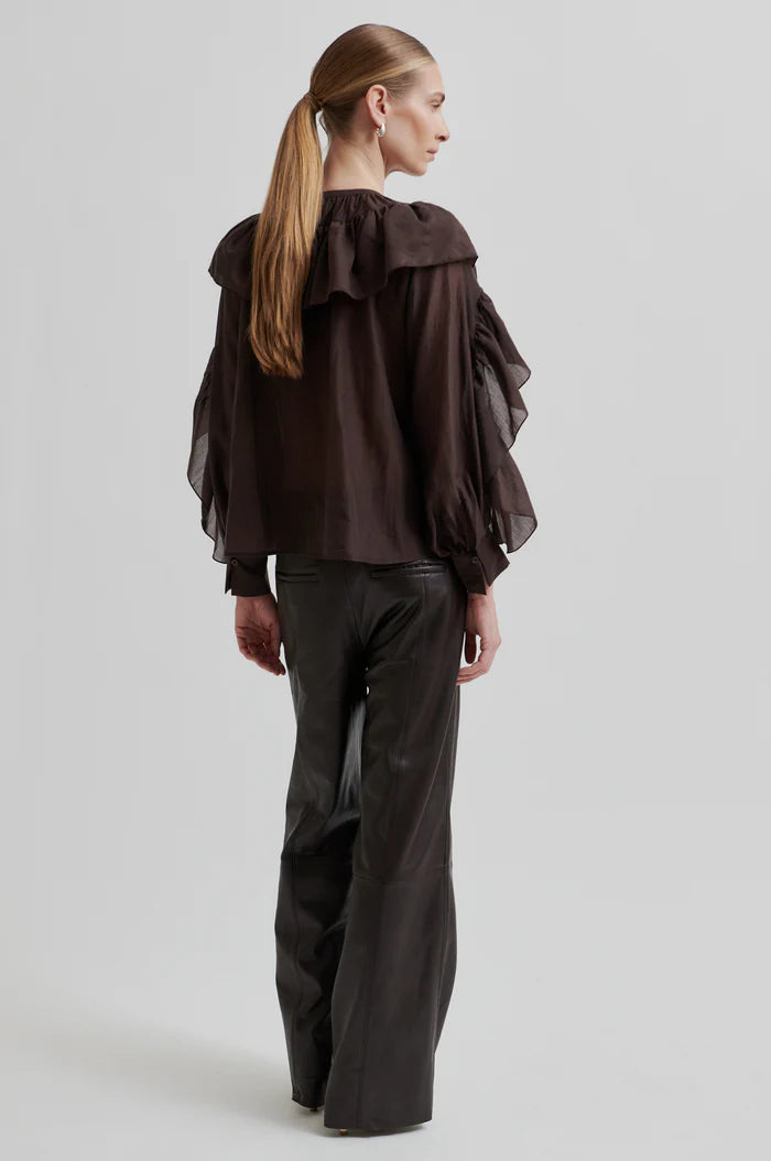 SECOND FEMALE FRIA FRILL BLOUSE CHOCOLATE PLUM
