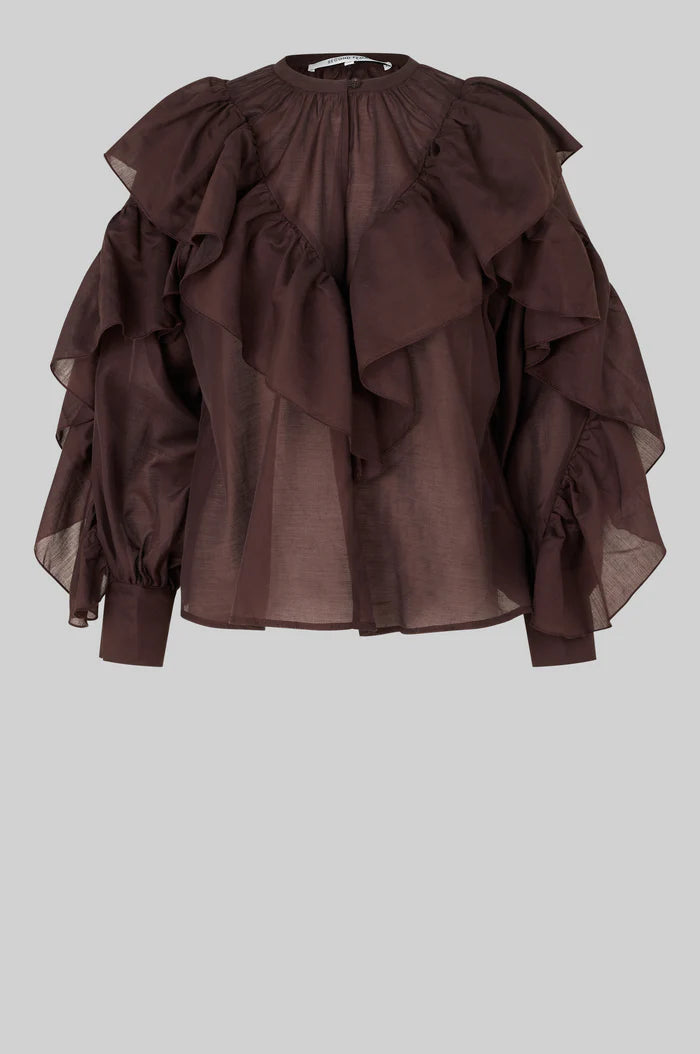 SECOND FEMALE FRIA FRILL BLOUSE CHOCOLATE PLUM