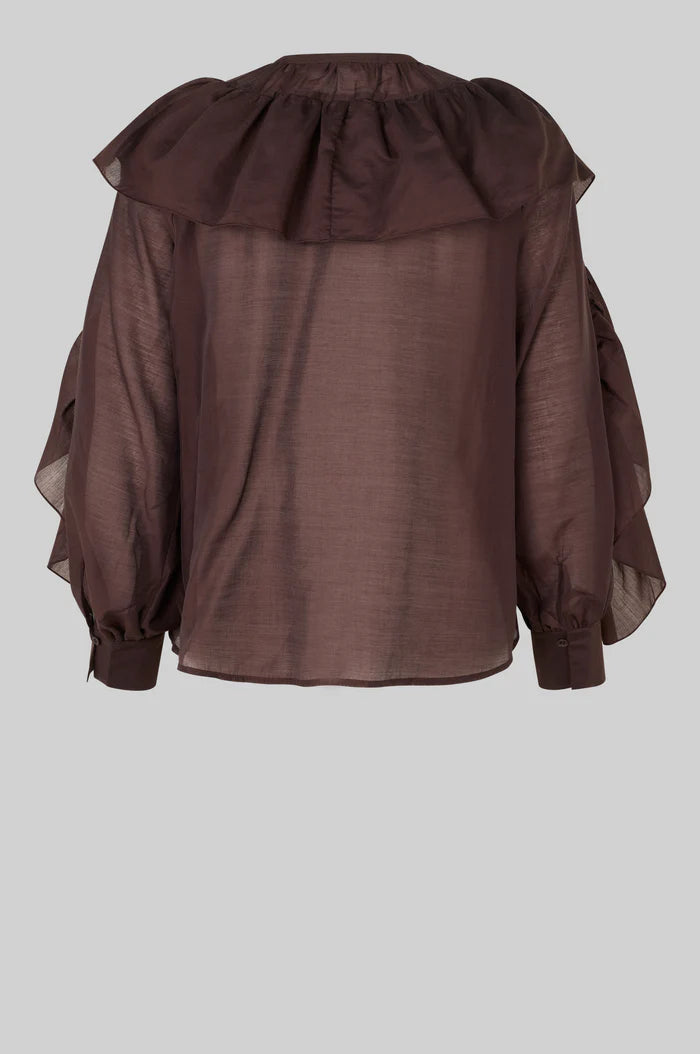 SECOND FEMALE FRIA FRILL BLOUSE CHOCOLATE PLUM