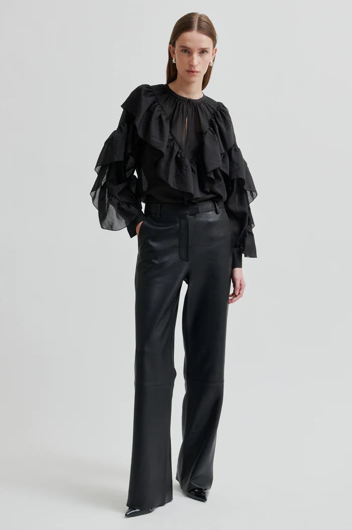 SECOND FEMALE FRIA FRILL BLOUSE ZWART