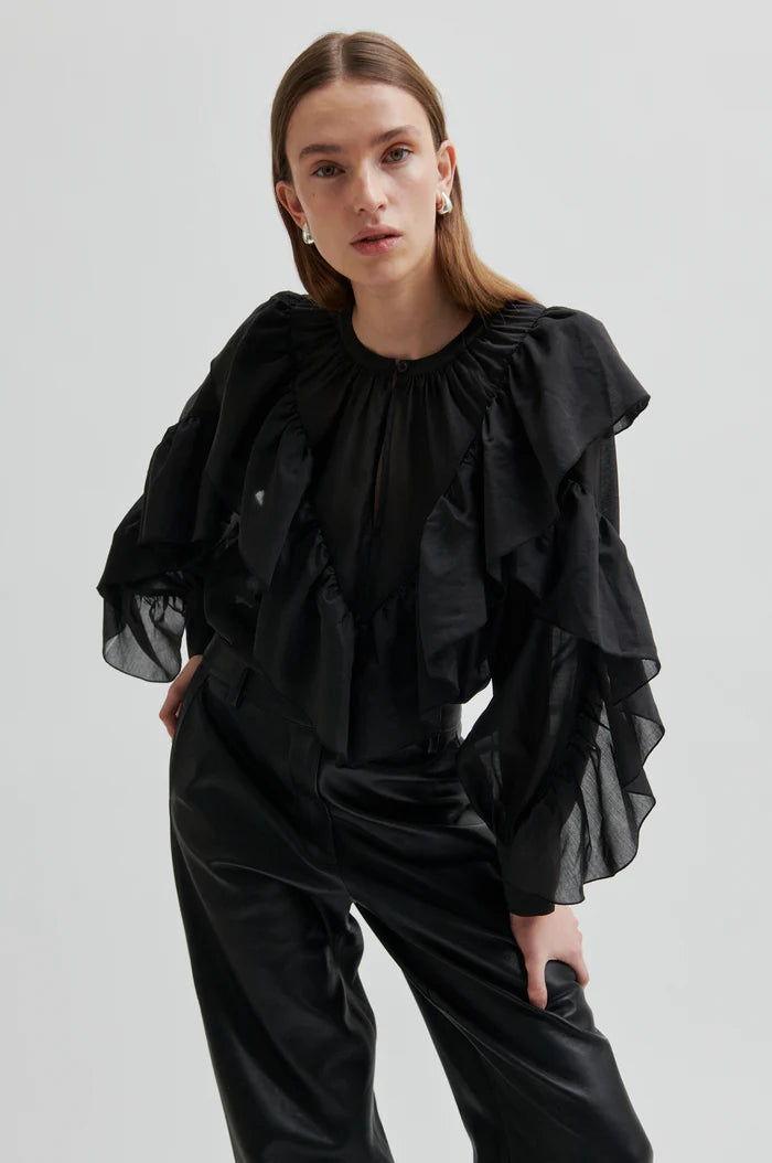 SECOND FEMALE FRIA FRILL BLOUSE ZWART