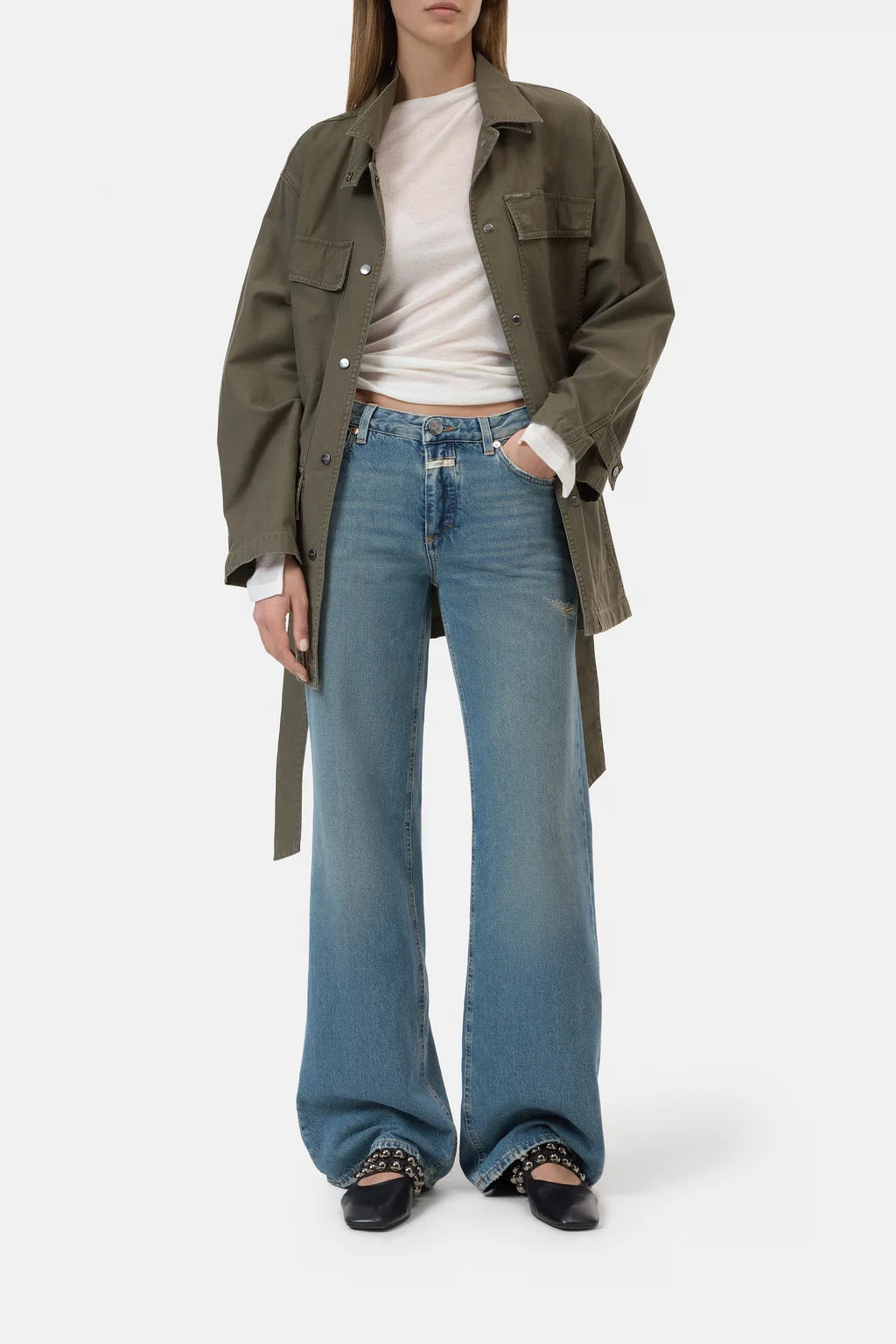 CLOSED GILLAN STRAIGHT JEANS DISTRESSED MID BLUE