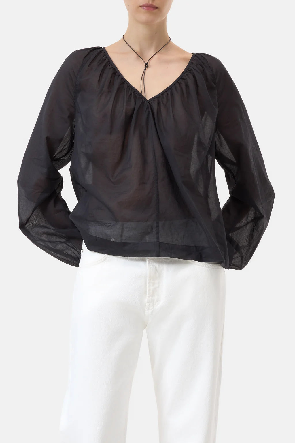 CLOSED TUNIC BLOUSE COTTON VOILE BLACK