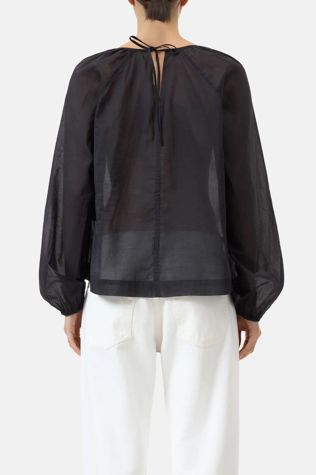 CLOSED TUNIC BLOUSE COTTON VOILE BLACK