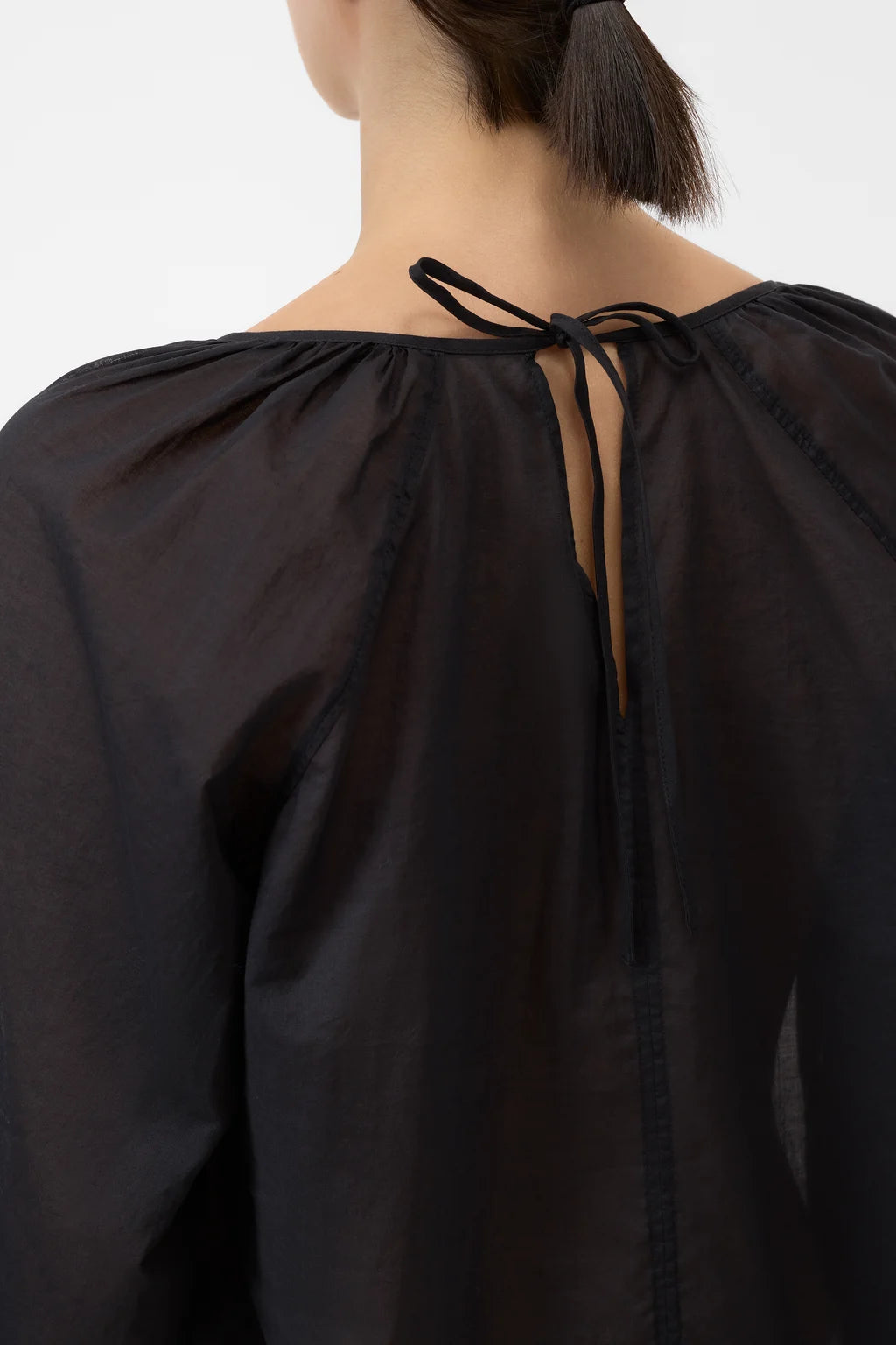 CLOSED TUNIC BLOUSE COTTON VOILE BLACK