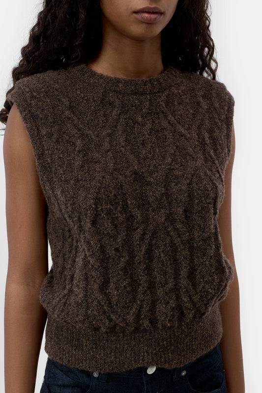 CLOSED CABLE KNIT GILET MAHAGONY BROWN