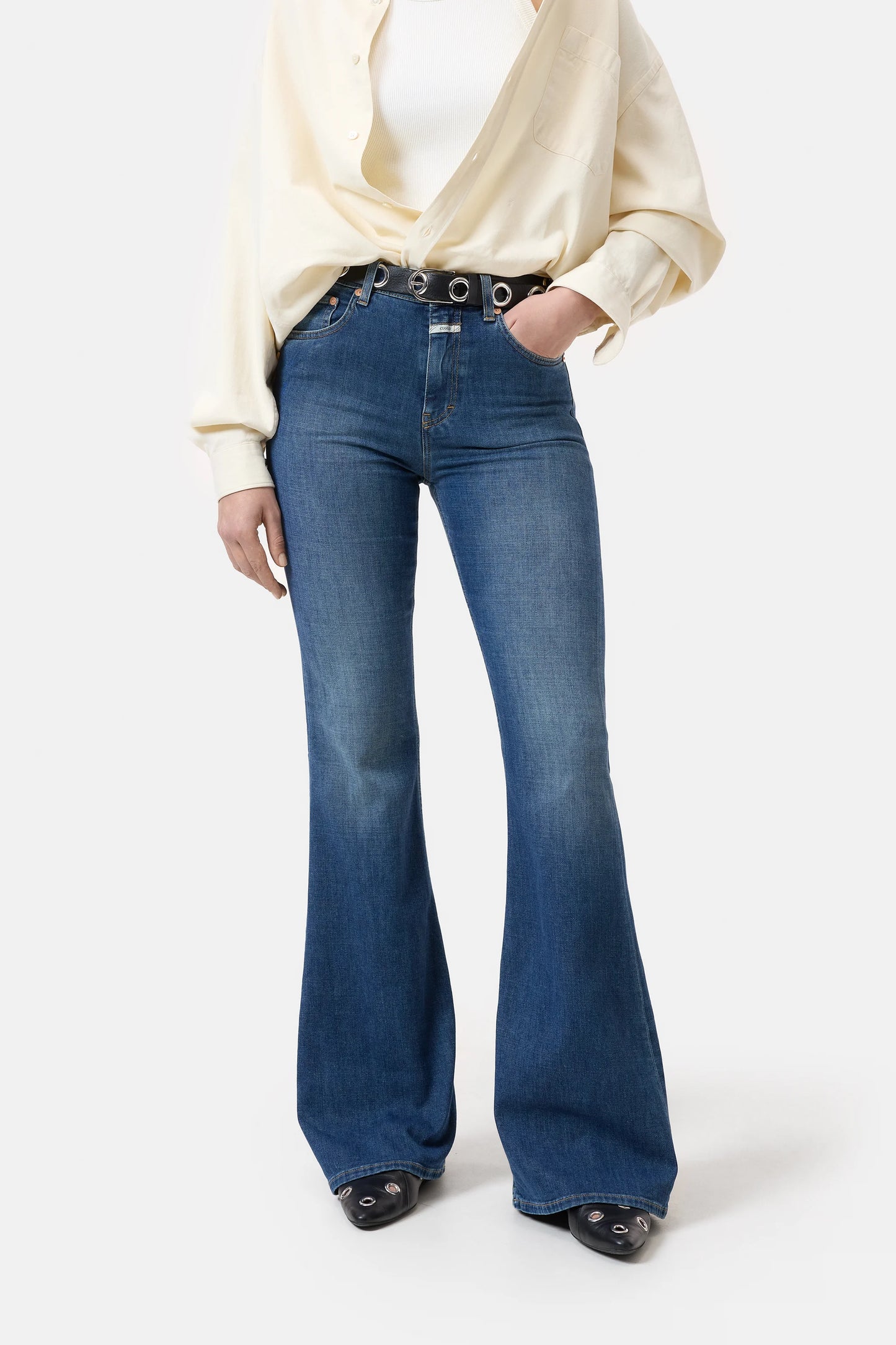 CLOSED RAWLIN SKINNY FIT FLARED LEG MID BLUE - S. LABELS