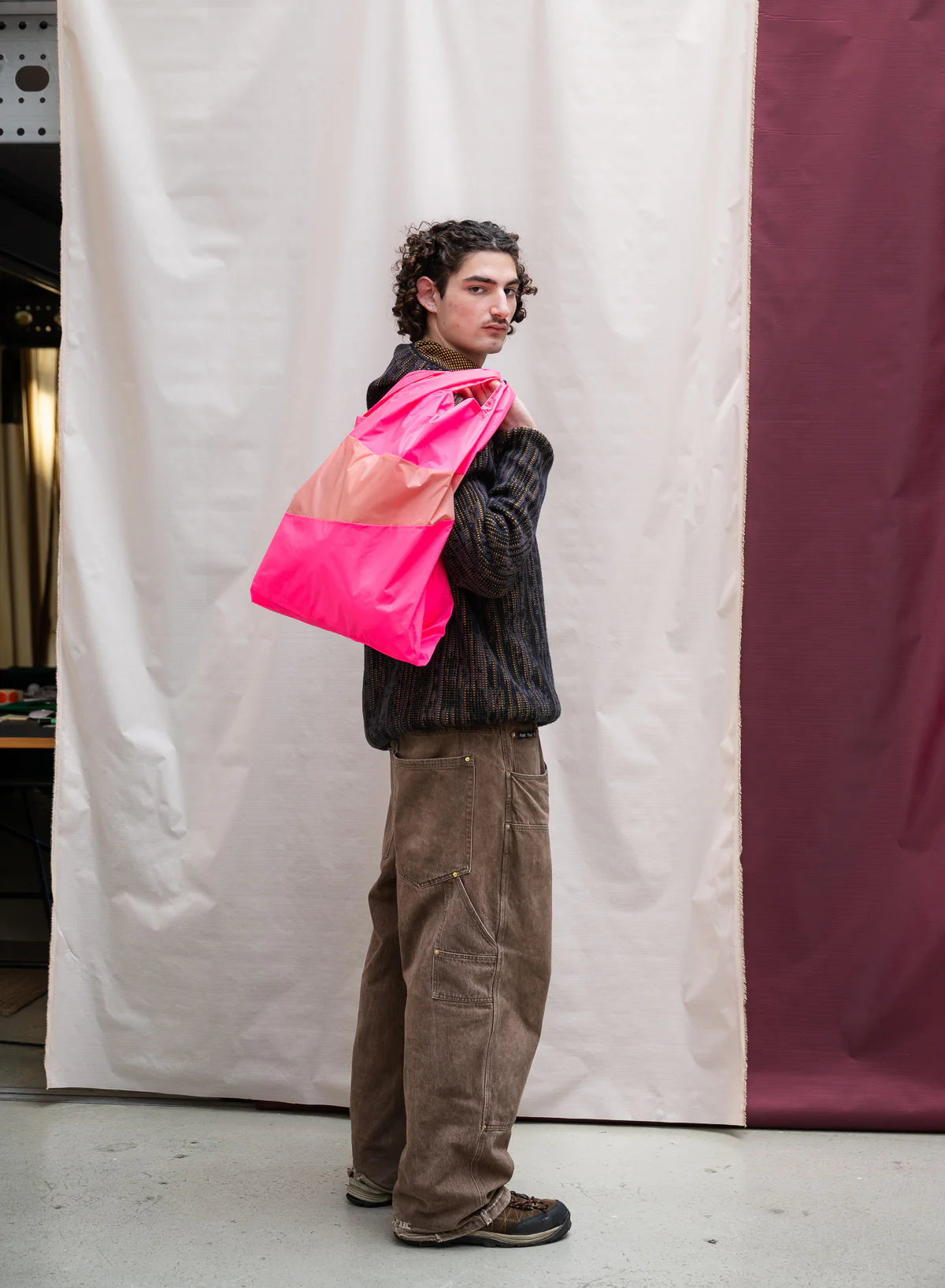 SUSAN BIJL SHOPPING BAG LARGE FLUO PINK&TRY