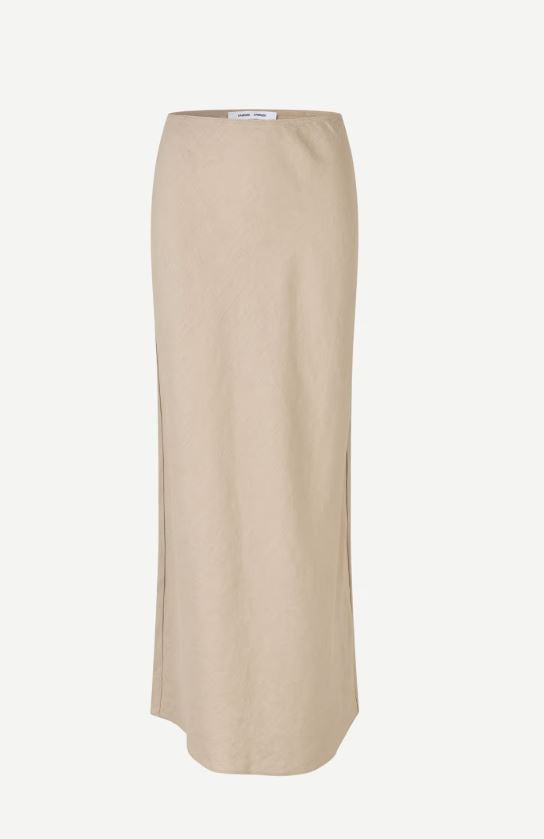 SAMSOE SAAGNETA LONG LINNEN SKIRT WHITE PEPPER - S. LABELS