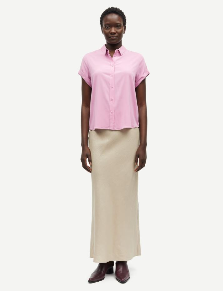 SAMSOE SAAGNETA LONG LINNEN SKIRT WHITE PEPPER - S. LABELS