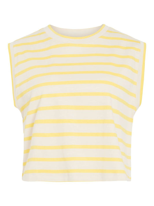 ROUGE EDIT GESTREEPTE MOUWLOZE TOP GEEL - S. LABELS