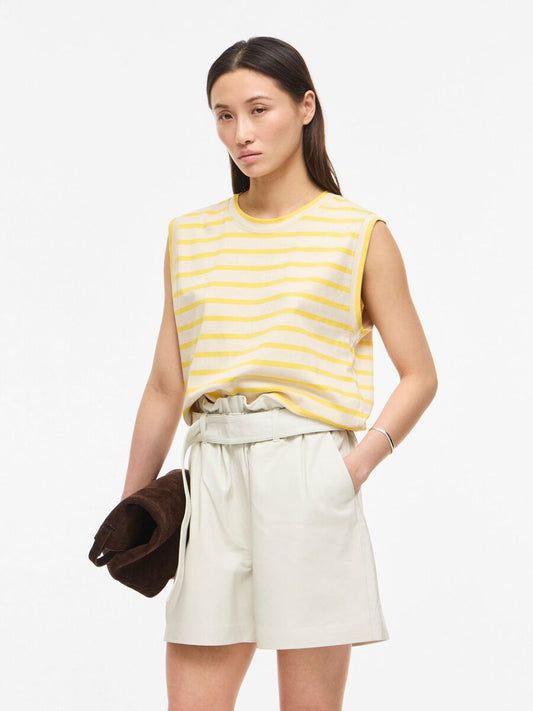 ROUGE EDIT GESTREEPTE MOUWLOZE TOP GEEL - S. LABELS