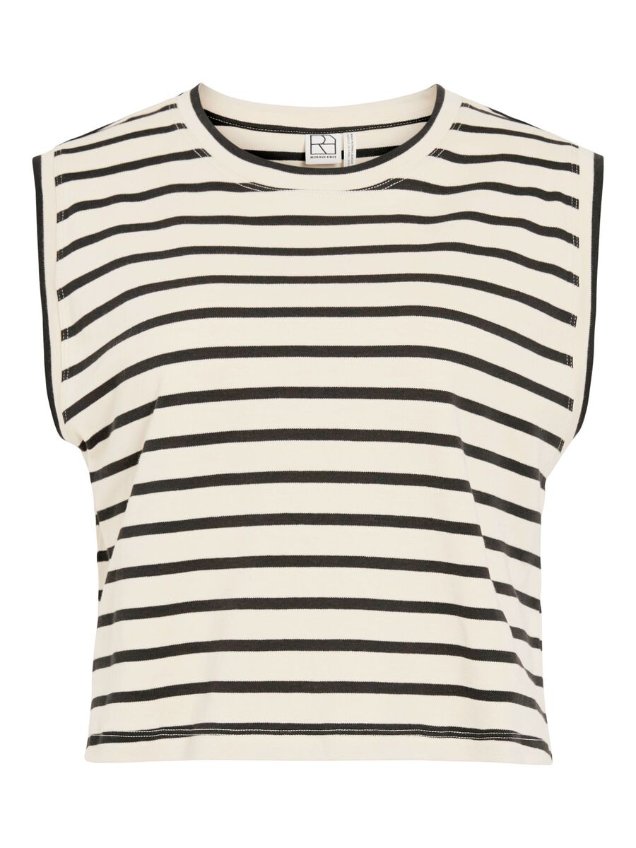 ROUGE EDIT GESTREEPTE MOUWLOZE TOP ZWART - S. LABELS