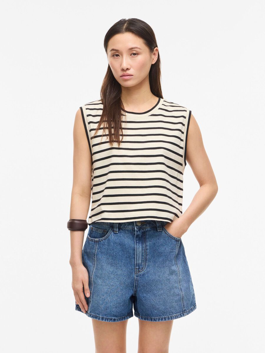 ROUGE EDIT GESTREEPTE MOUWLOZE TOP ZWART - S. LABELS