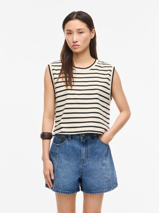 ROUGE EDIT GESTREEPTE MOUWLOZE TOP ZWART - S. LABELS