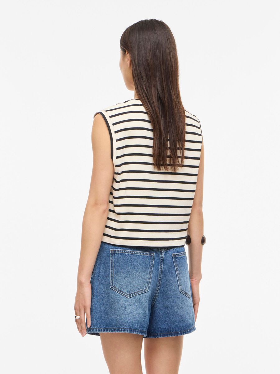 ROUGE EDIT GESTREEPTE MOUWLOZE TOP ZWART - S. LABELS