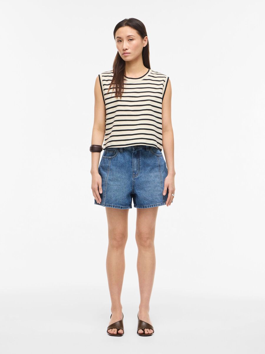 ROUGE EDIT GESTREEPTE MOUWLOZE TOP ZWART - S. LABELS