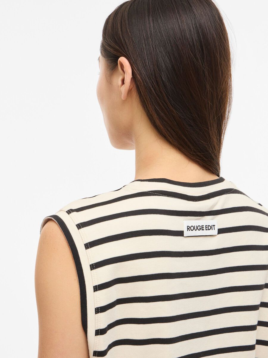 ROUGE EDIT GESTREEPTE MOUWLOZE TOP ZWART - S. LABELS