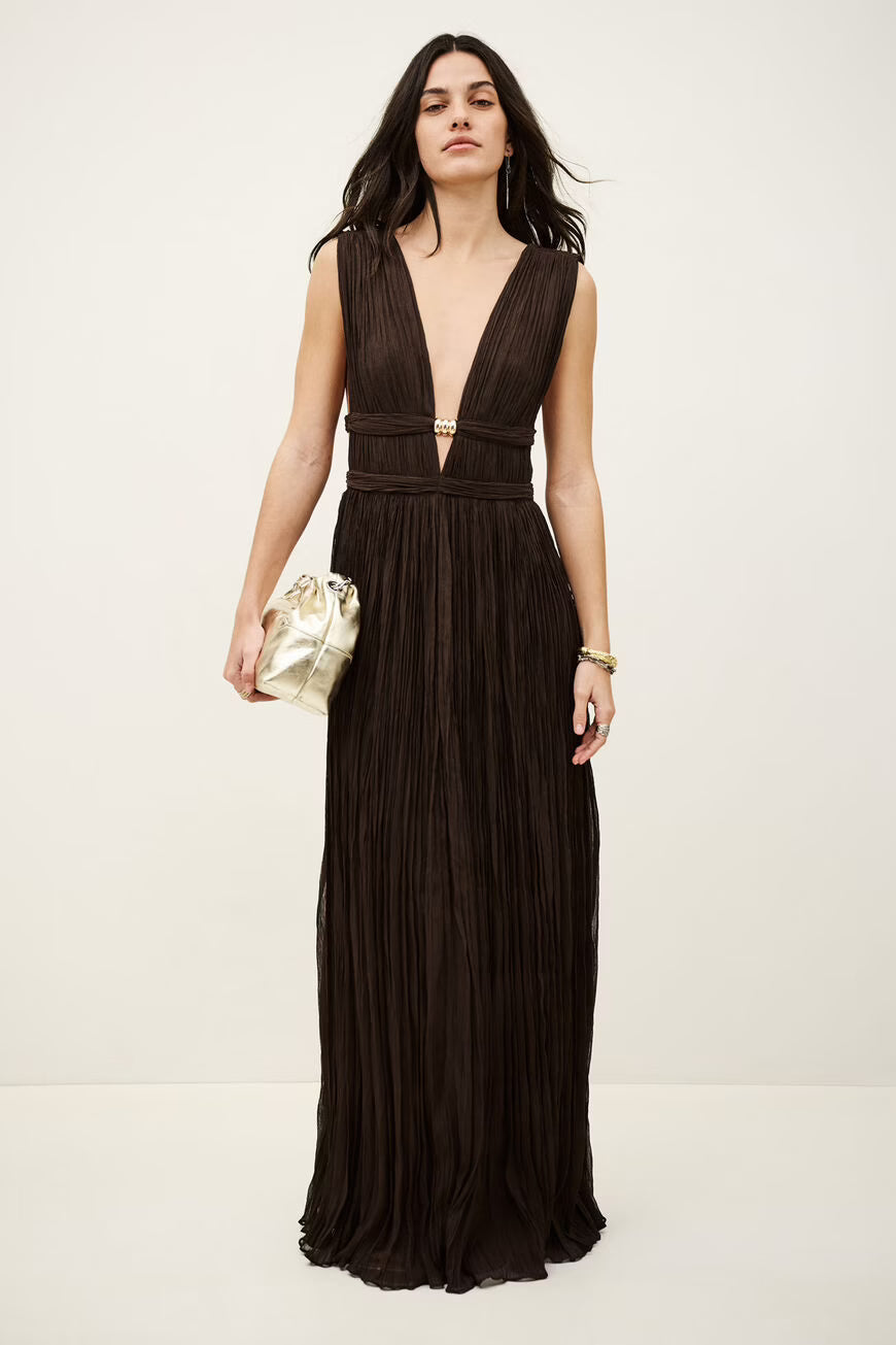 BA&SH TANIA MAXI JURK CHOCOLAT - S. LABELS