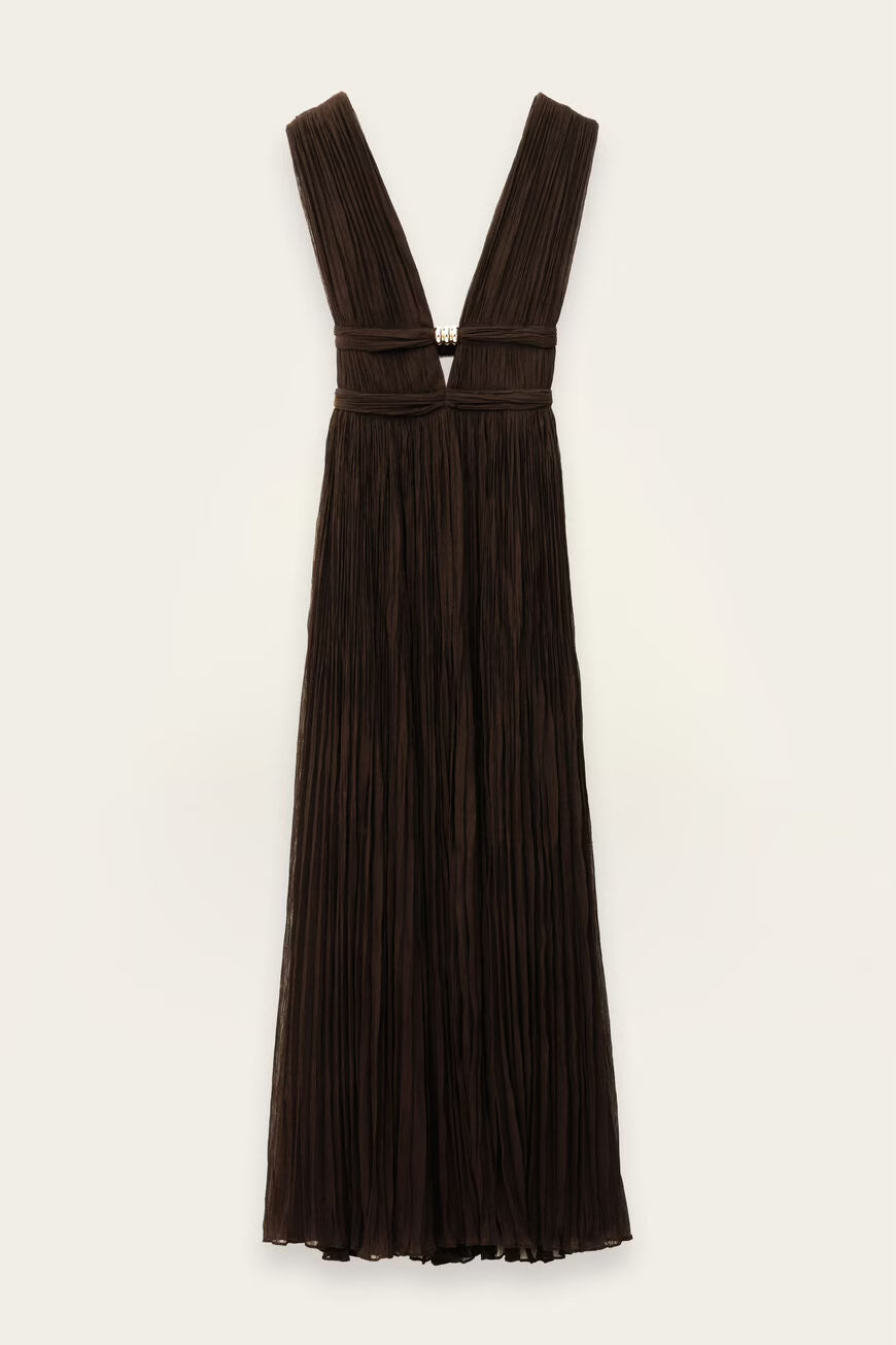 BA&SH TANIA MAXI JURK CHOCOLAT - S. LABELS