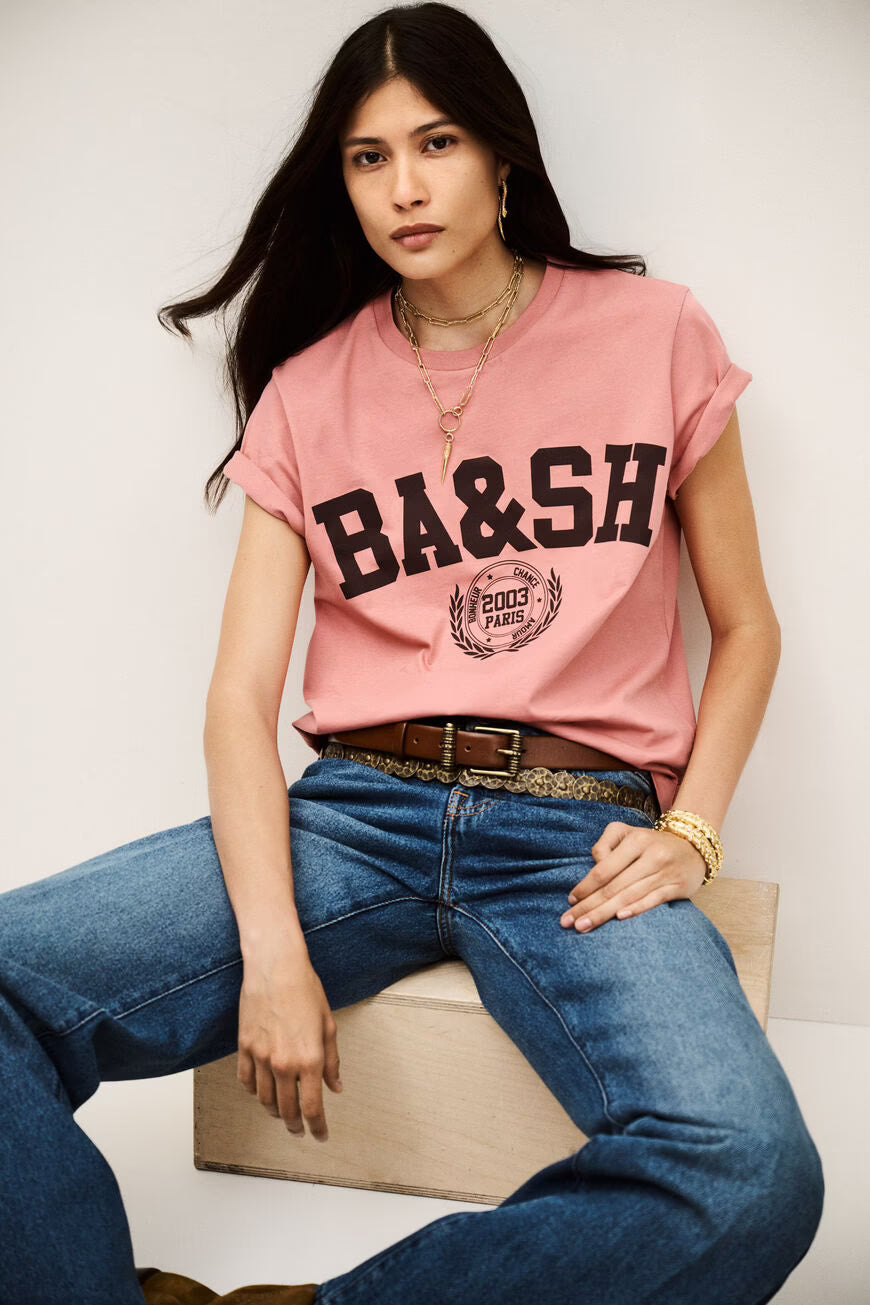 BA&SH IONI T-SHIRT LOGO ROSE