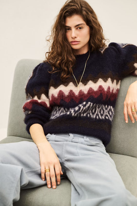BA&SH FLOYD PULLOVER DONKERBLAUW PRINT
