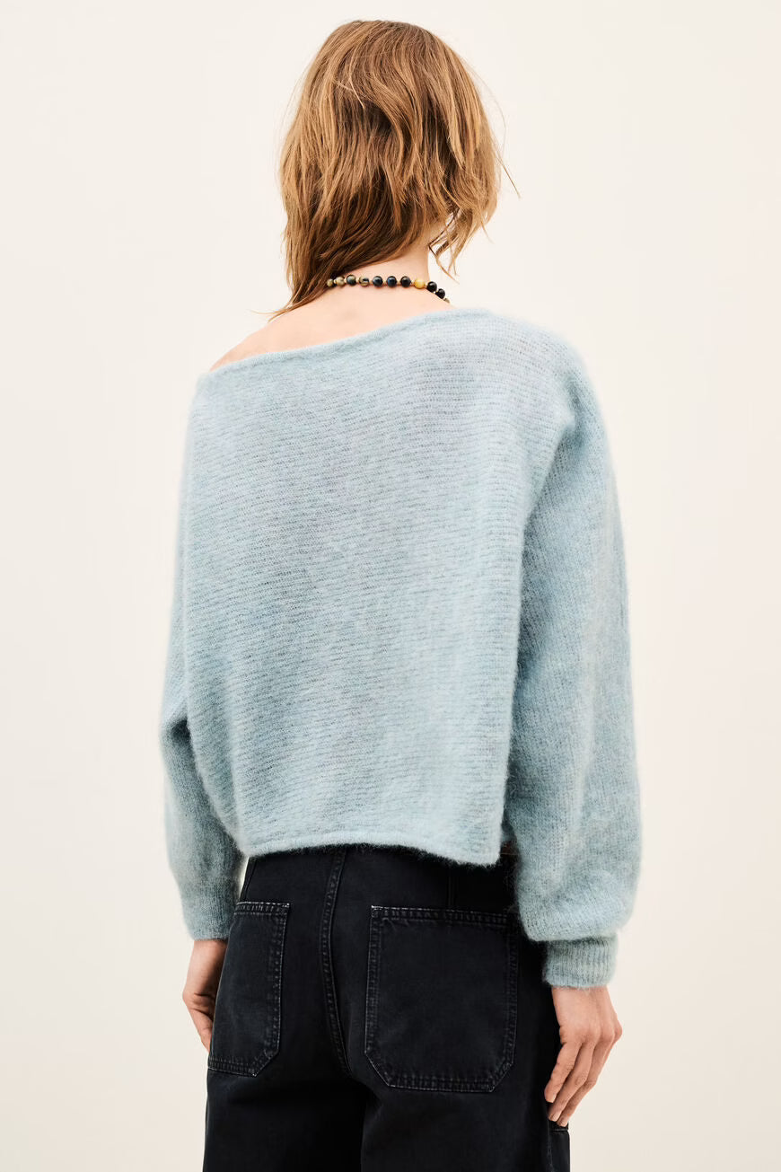 BA&SH SUELA OFF-SHOULDER KNIT BLAUW