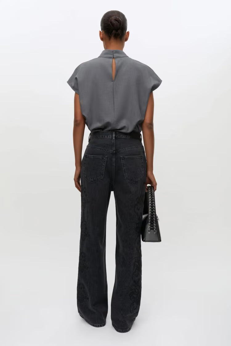 SAMSOE SASHELLY JEANS LACE EMBROIDERY BLACK