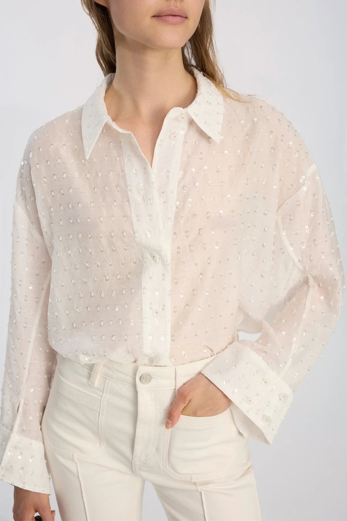 MUNTHE BJARKA PAILLETTEN BLOUSE WIT - S. LABELS