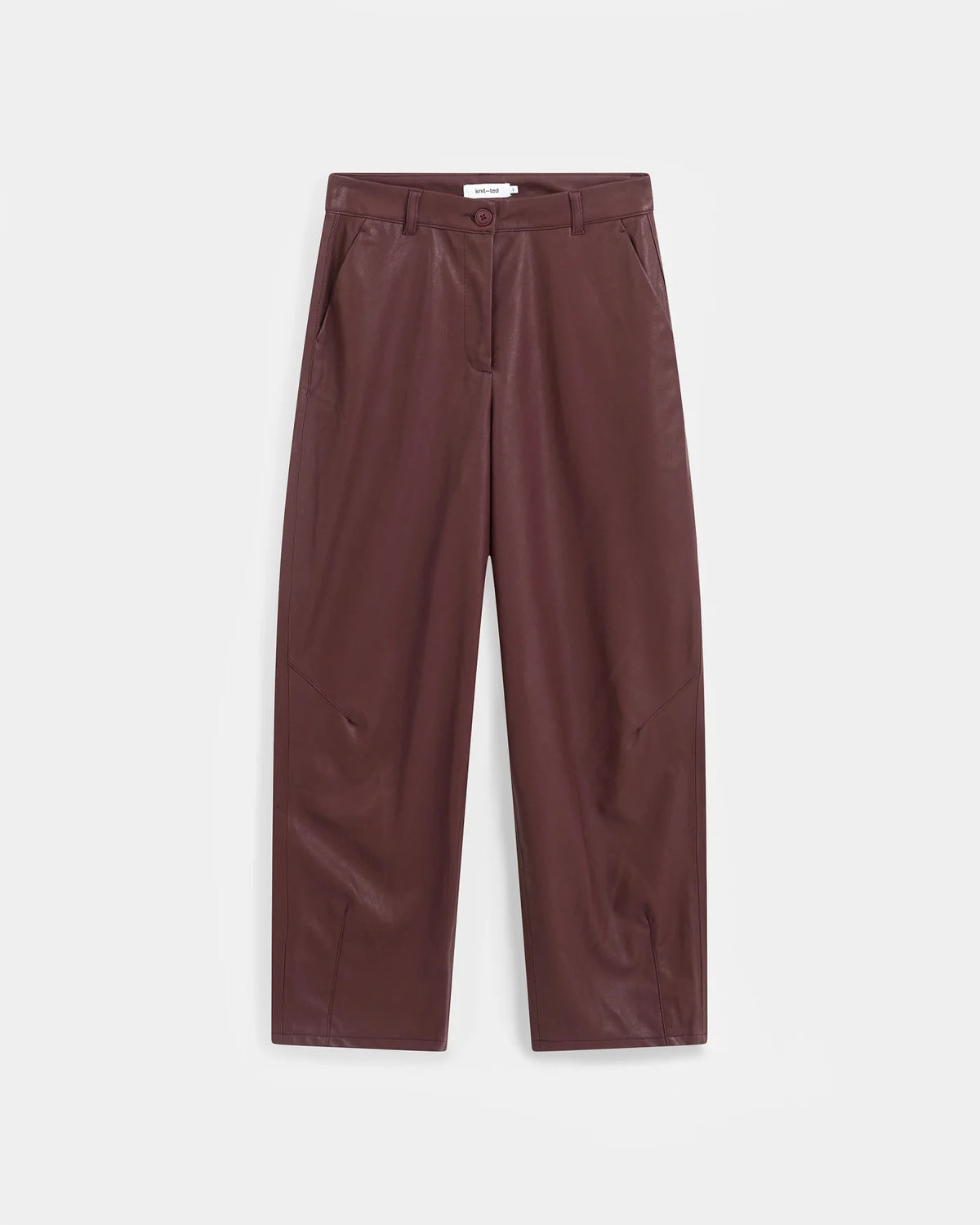 KNIT-TED FAUX LEATHER ALBA PANTS BURGUNDY