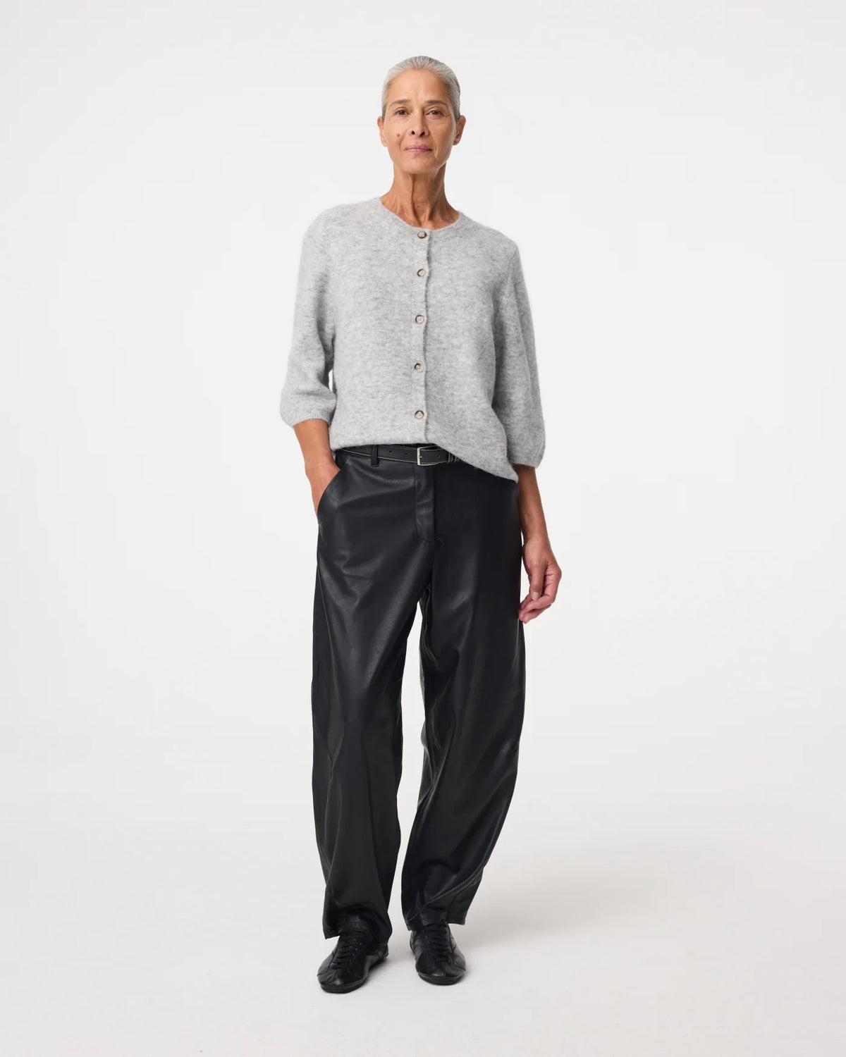 KNIT-TED FAUX LEATHER ALBA PANTS BLACK