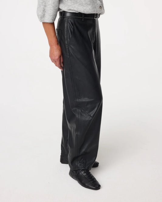 KNIT-TED FAUX LEATHER ALBA PANTS BLACK