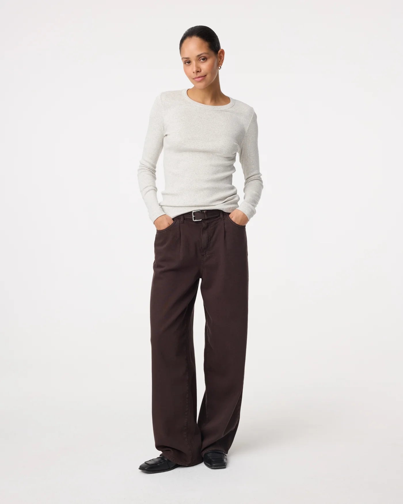 KNIT-TED KALEY TOP LIGHT GREY MELANGE