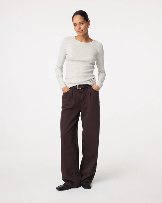 KNIT-TED KALEY TOP LIGHT GREY MELANGE