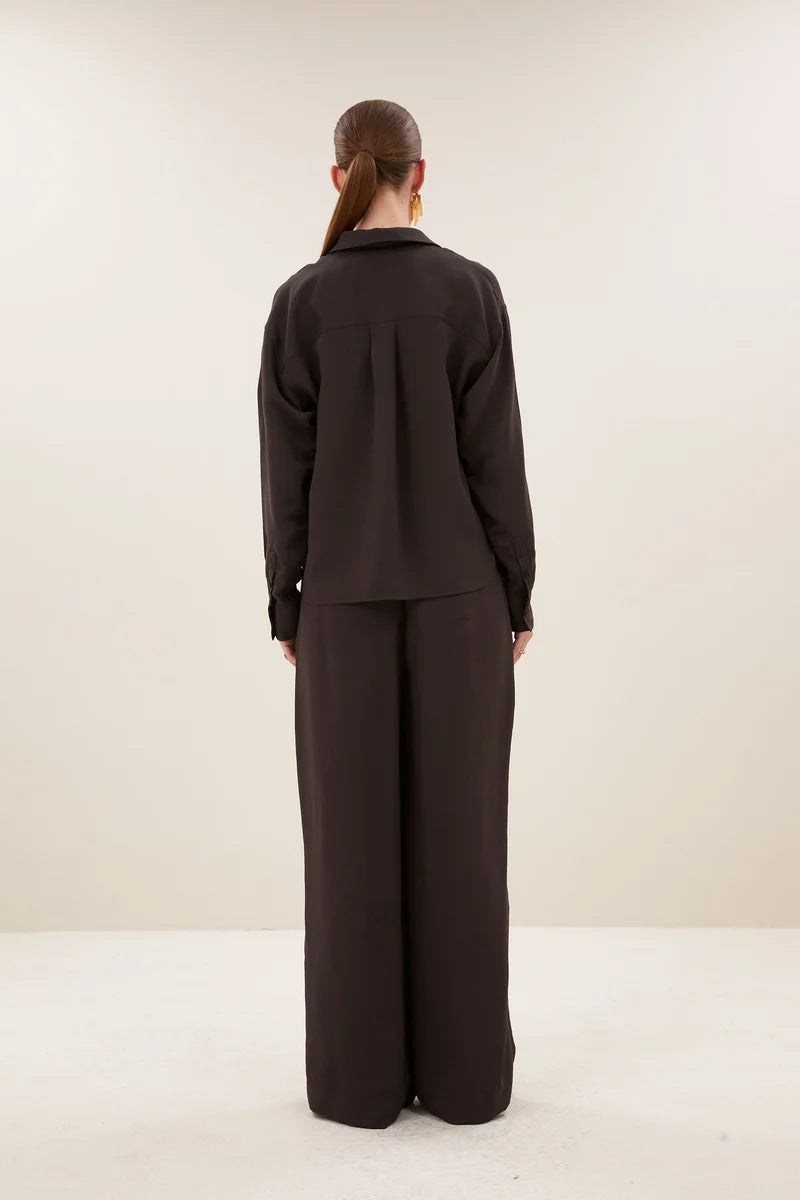 BY BAR KRIS SATIN STRIPE BLOUSE ESPRESSO