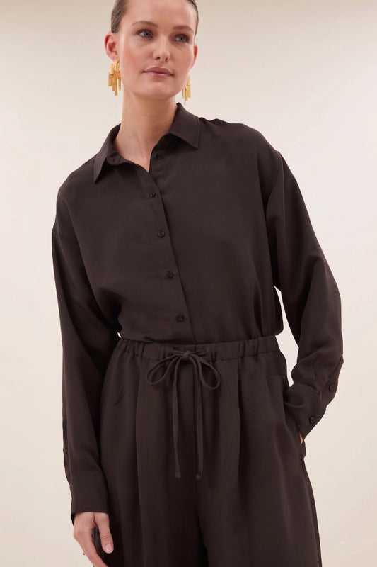 BY BAR KRIS SATIN STRIPE BLOUSE ESPRESSO