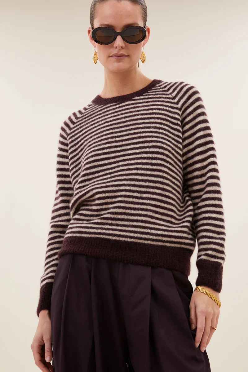 BY BAR SALLY STRIPE PULLOVER BURGUNDY