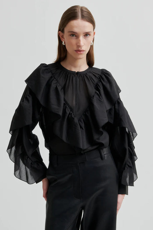 SECOND FEMALE FRIA FRILL BLOUSE ZWART
