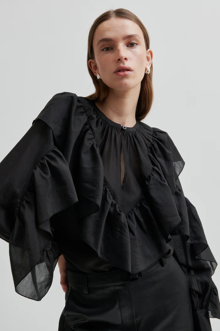 SECOND FEMALE FRIA FRILL BLOUSE ZWART
