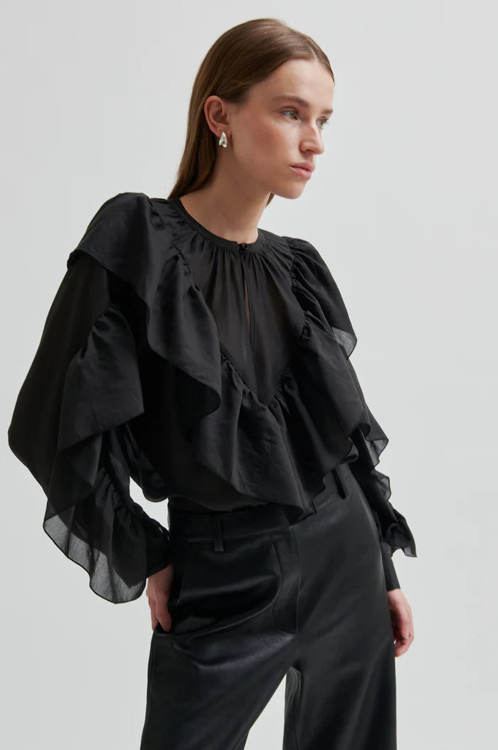 SECOND FEMALE FRIA FRILL BLOUSE ZWART