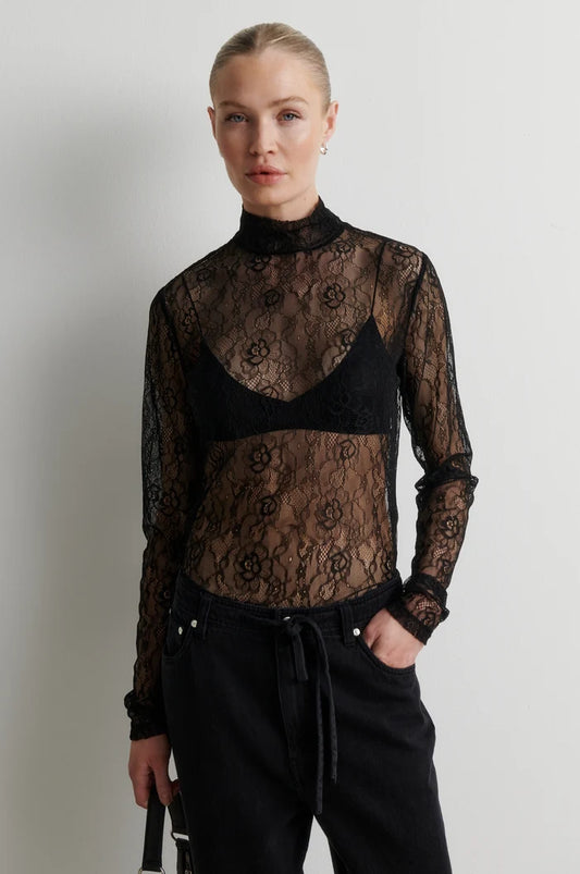 SECOND FEMALE LURIA LACE TOP ZWART
