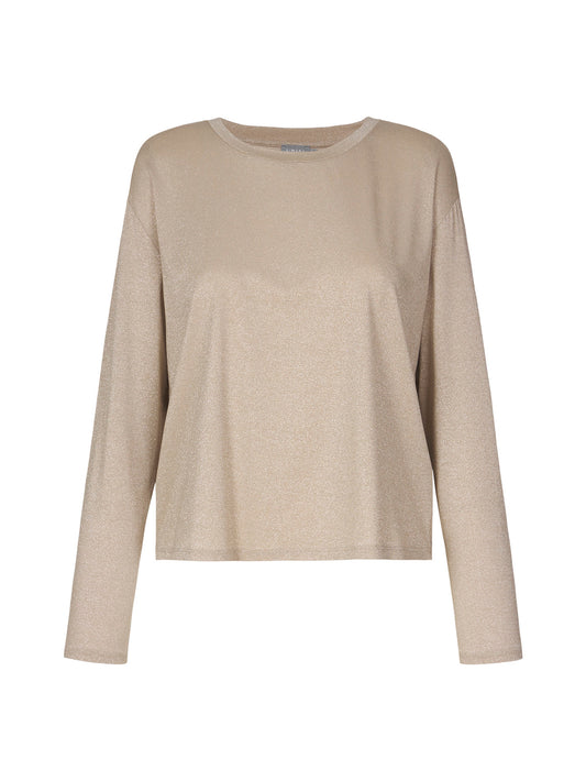 NO MAN'S LAND LANGE MOUW TOP MET SUBTIELE GLITTER SOFT GOLD
