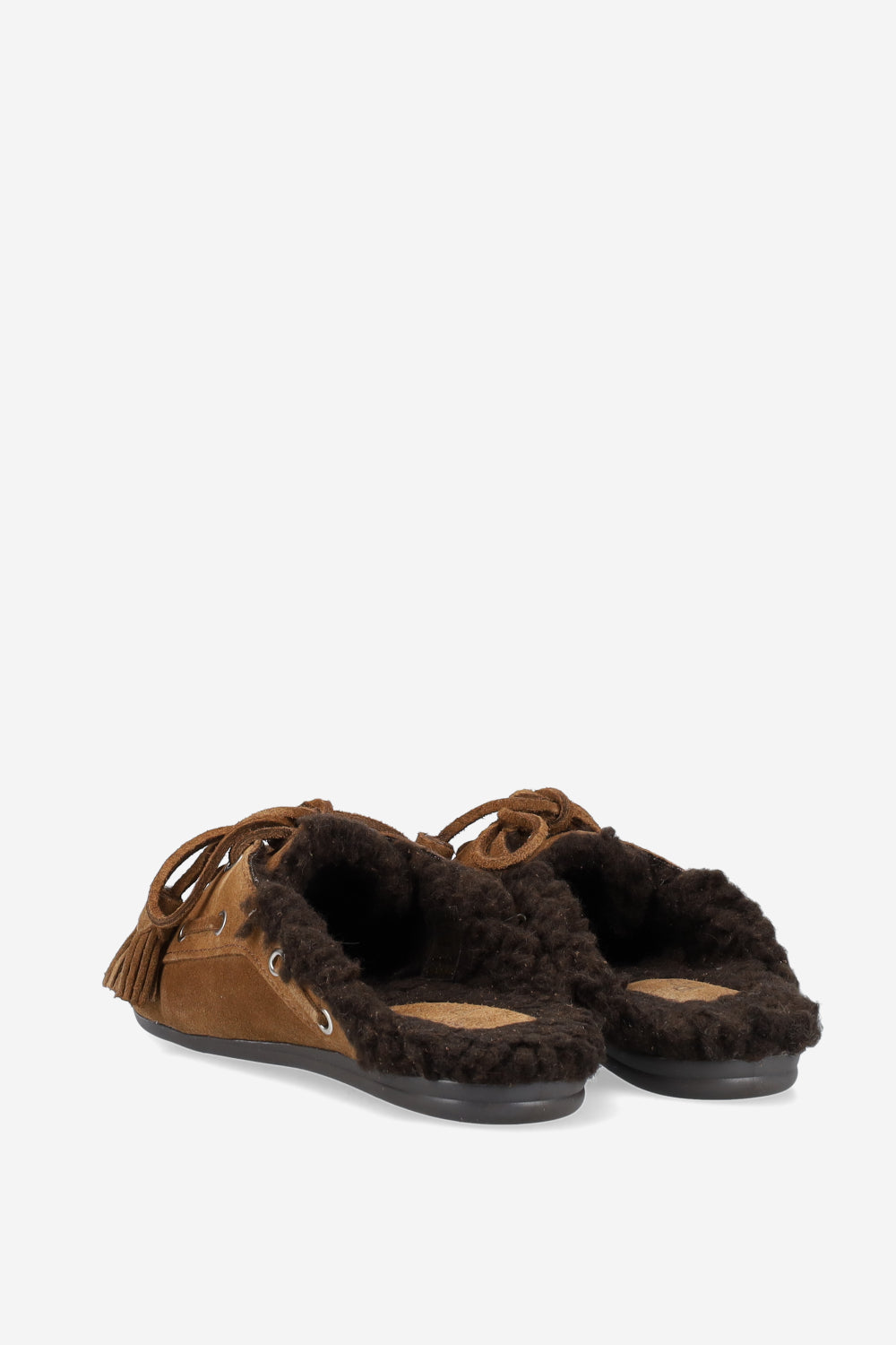 POSA FUR SUEDE BOAT LOAFER MULES TABACCO